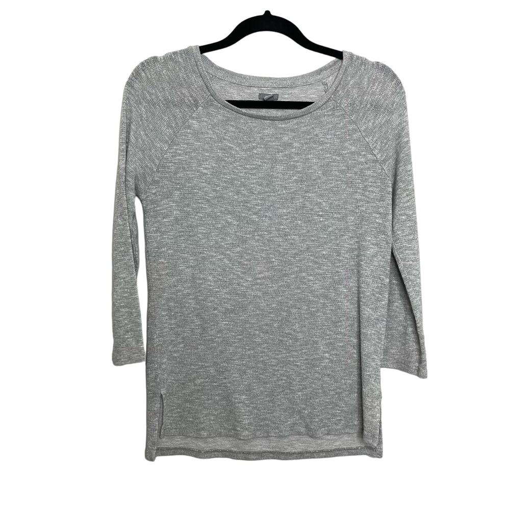 Aerie Sweater Round‎ Neck Long Sleeve Hi-Lo Hem Side Slit Heathered Gray Size XS